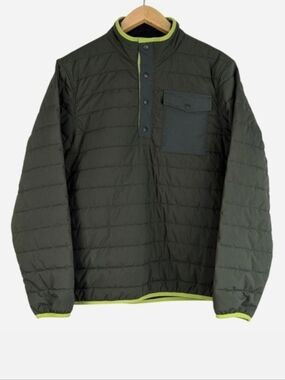 Lands' End Quilted Snap Neck Pullover Jacket Olive Green Small